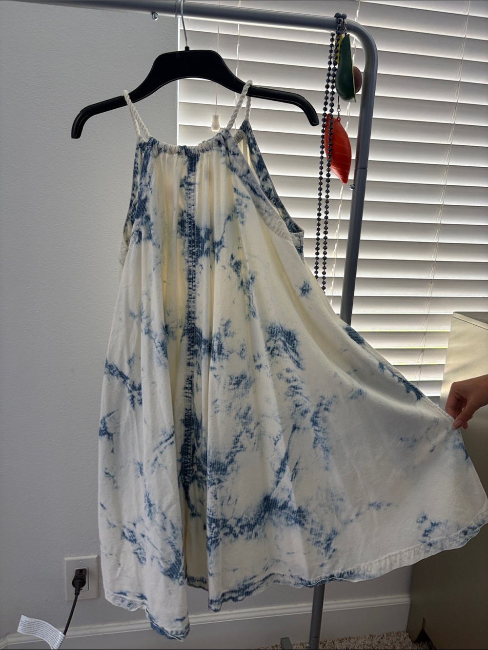HOLDING HORSES White and Blue Tie-Dye Halter Top
